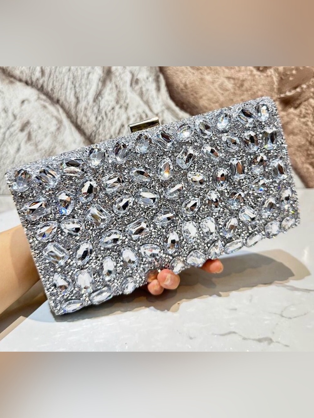 Silver Crystal Embellished Women’s Clutch